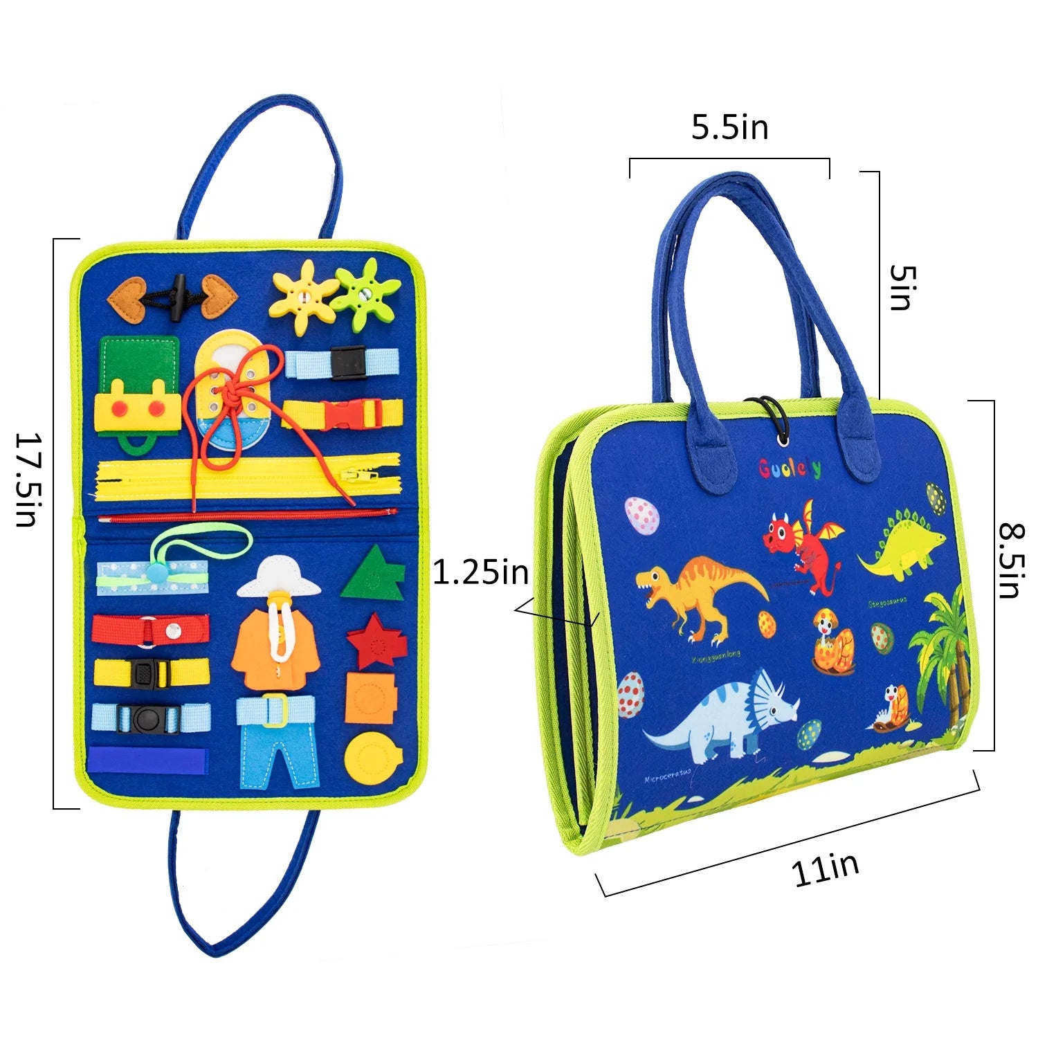 Blue Montessori Sensory Board Preschool Learning Toys for Toddlers, Educational Activity Developing Busy Board Toys for Basic Dress Fine Motor Skills