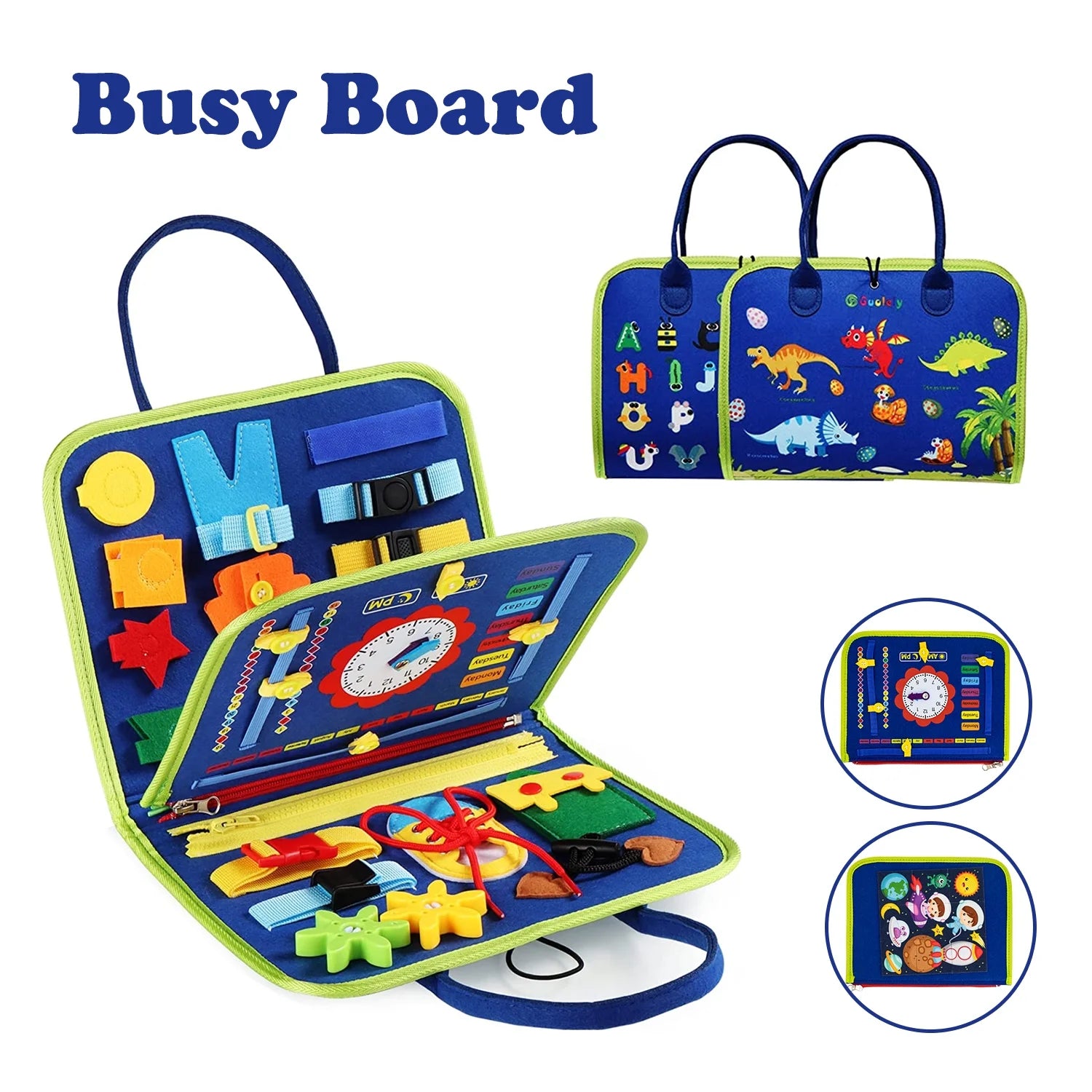 Blue Montessori Sensory Board Preschool Learning Toys for Toddlers, Educational Activity Developing Busy Board Toys for Basic Dress Fine Motor Skills